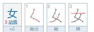 女的笔顺拼音,女字的笔顺笔画图1