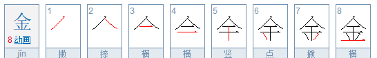 金的笔顺笔画顺序和拼音,金字的笔顺笔画怎么写的图2