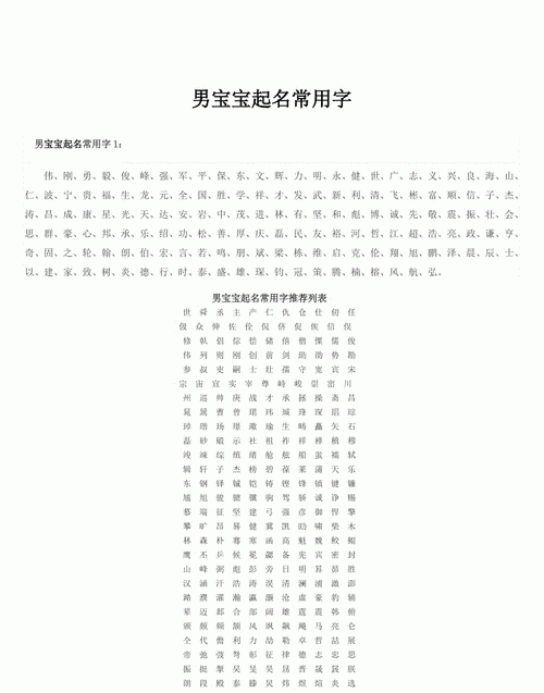 男孩取名常用的字有哪些