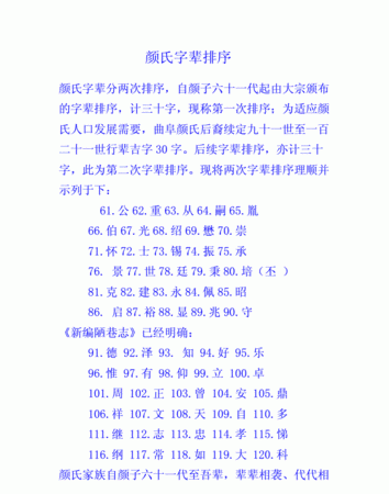 颜氏家谱24个字辈00代,颜姓家谱的排序图2