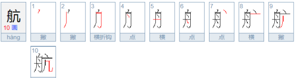 宇航员简单的笔画,航的笔顺图1