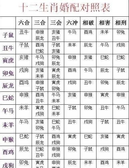 生肖配对表查询,十二生肖属相配对表大全图1