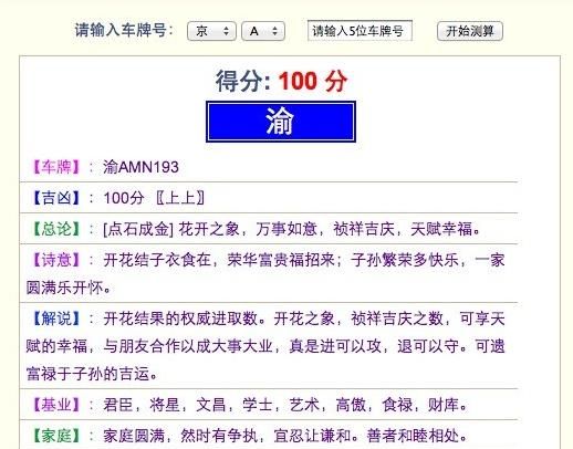 车牌号打分测试查询,卜易居车牌号码吉凶查询图1