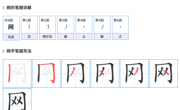 网的笔顺,网的笔顺图1