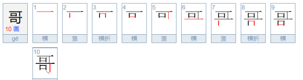 哥组词笔顺,哥的笔画顺序图2